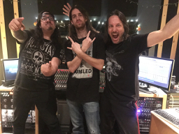 Tom Tierney, Dave Ainsworth of Thrash Metal band Our Dying World with producer Charlie Waymire at Ultimate Studios, Inc